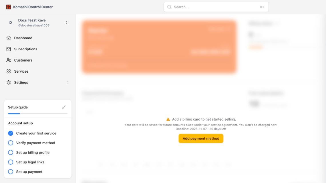 Add a billing card to get started selling