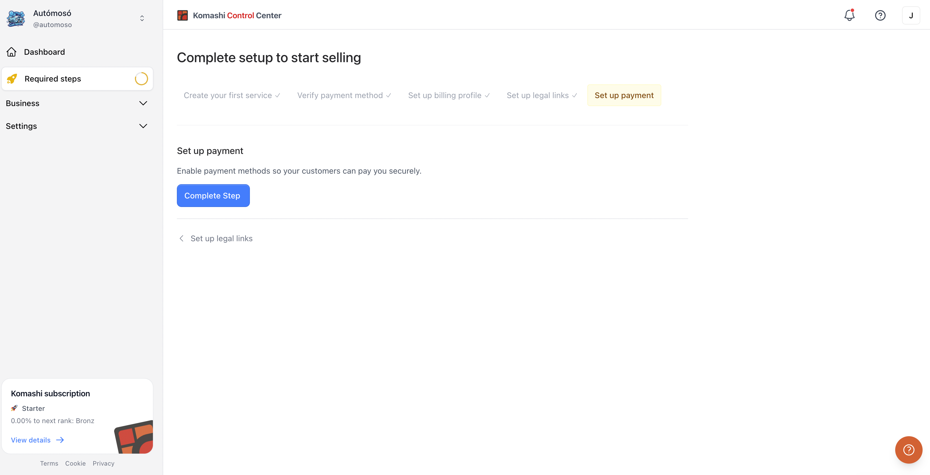 Set up payment step