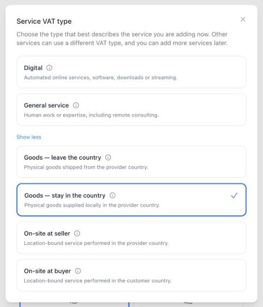 Service VAT type options
