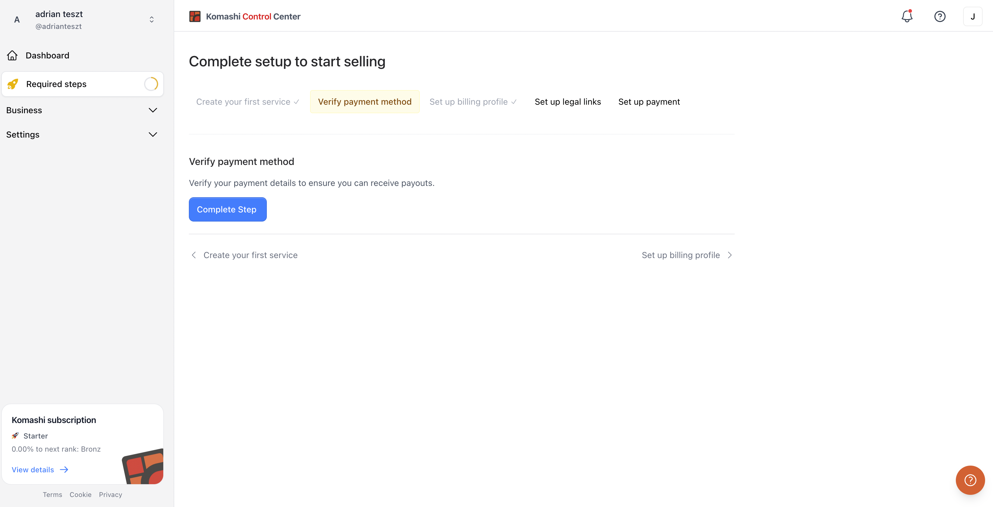 Verify payment method step
