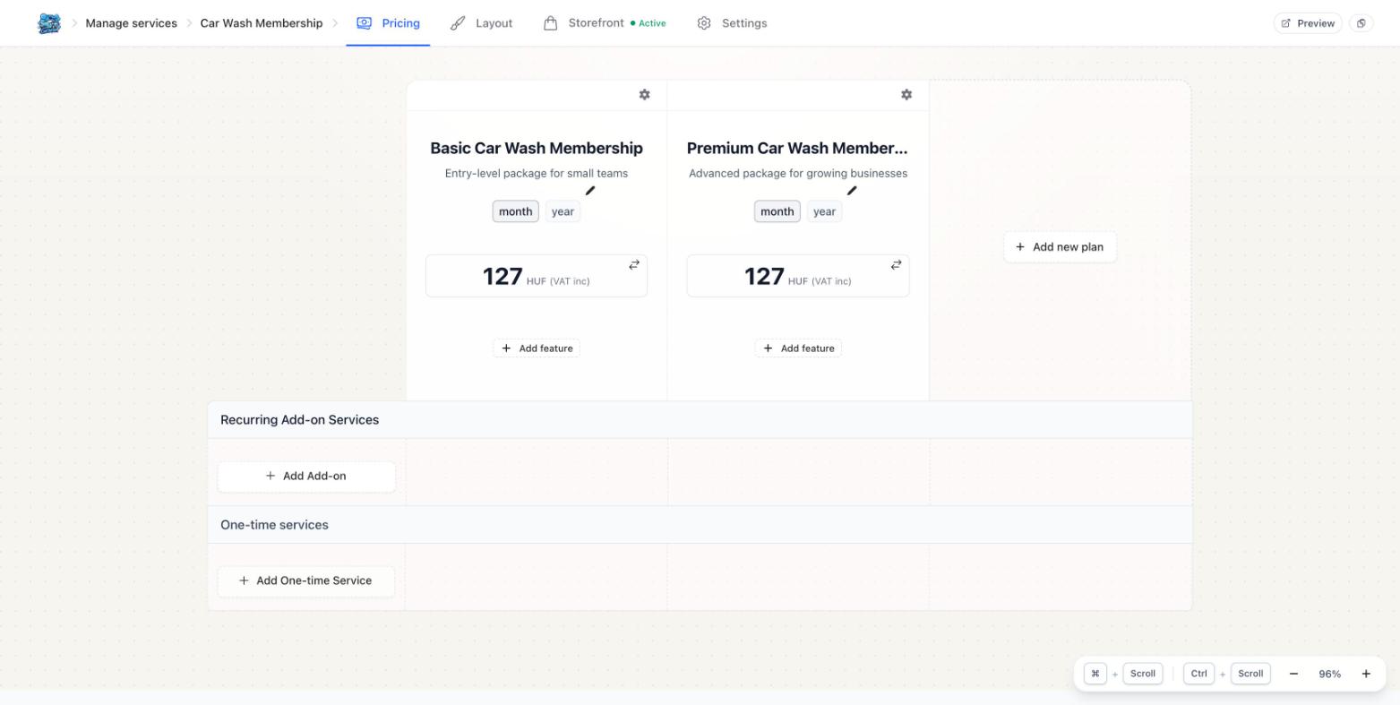 Pricing tab of a newly generated service