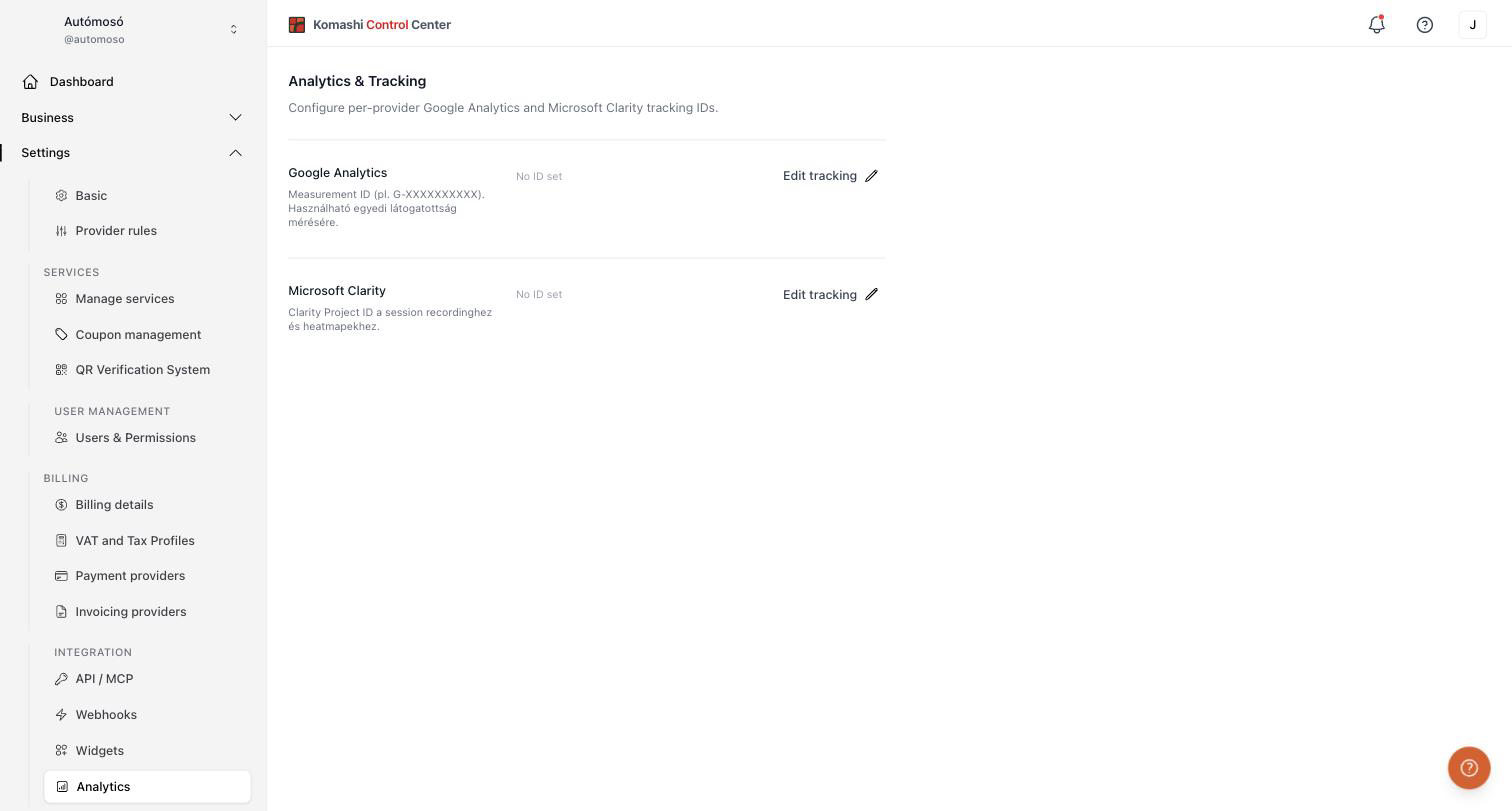 Analytics and tracking settings