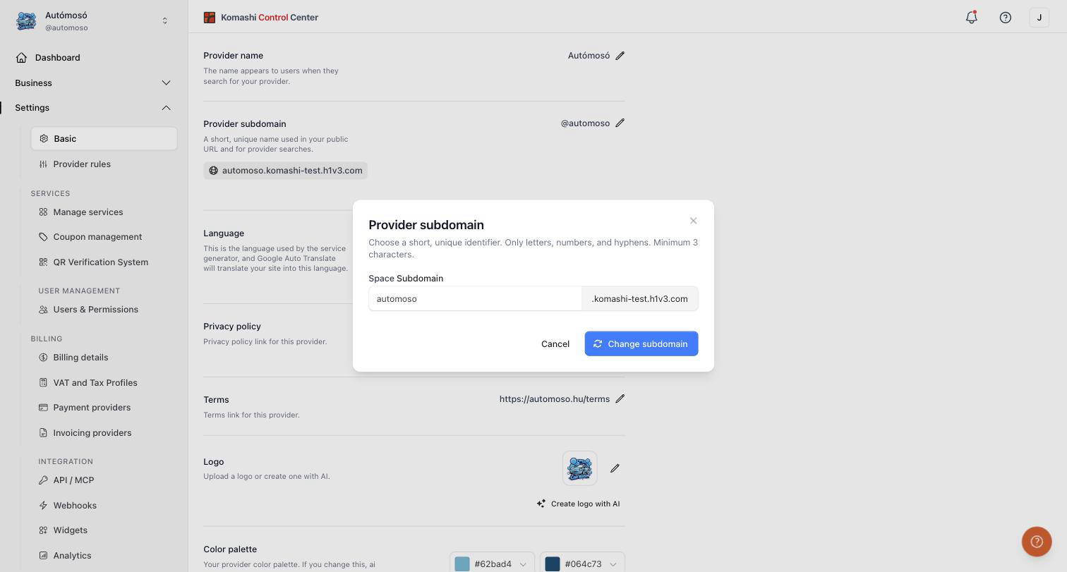 Change provider subdomain