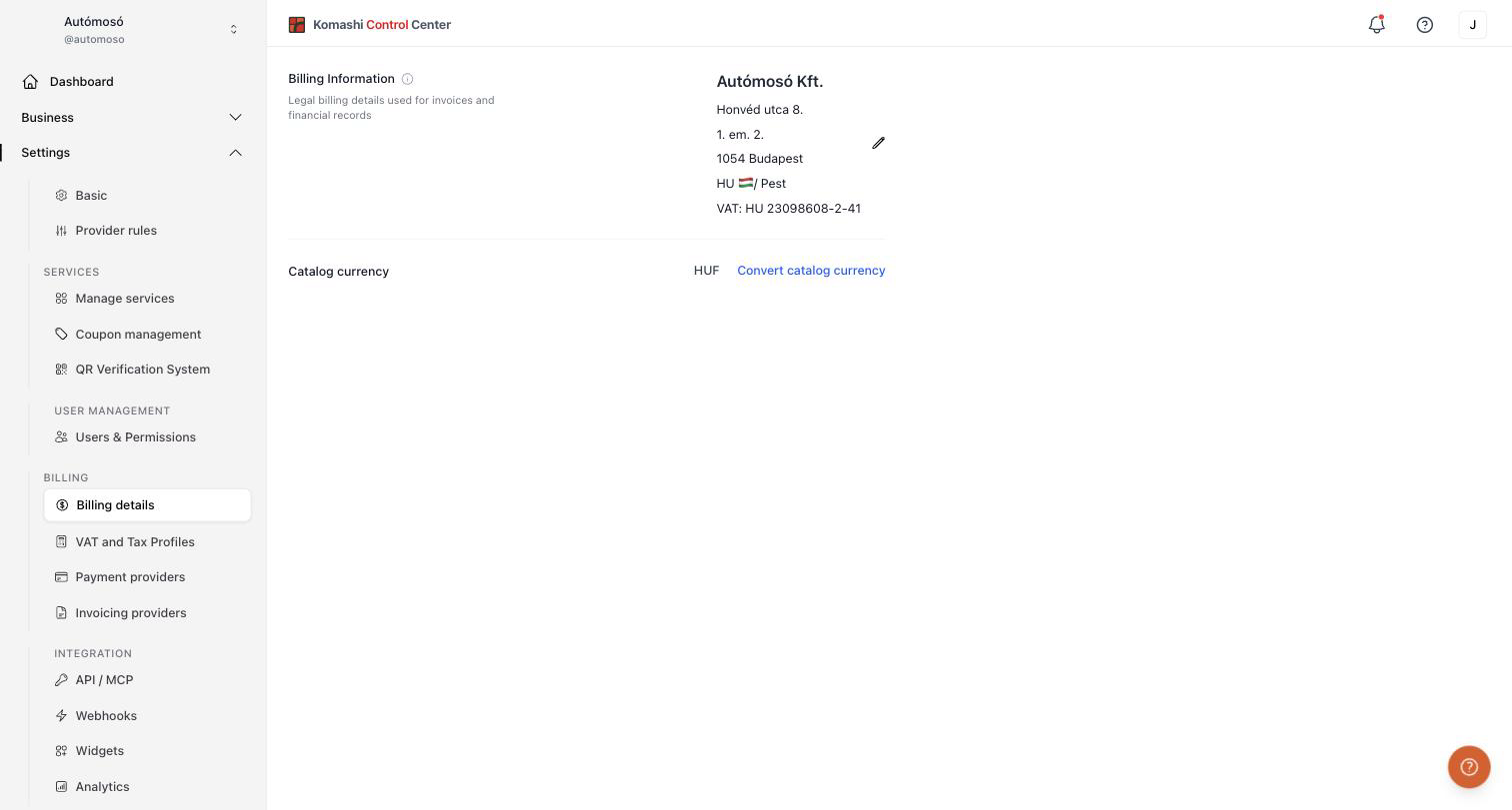 Billing details overview