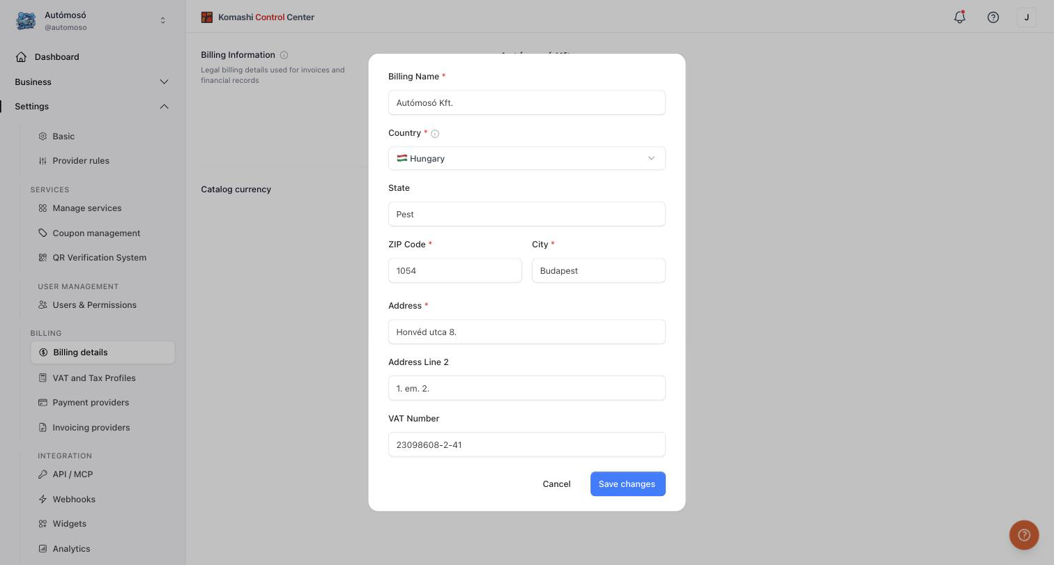 Edit billing information