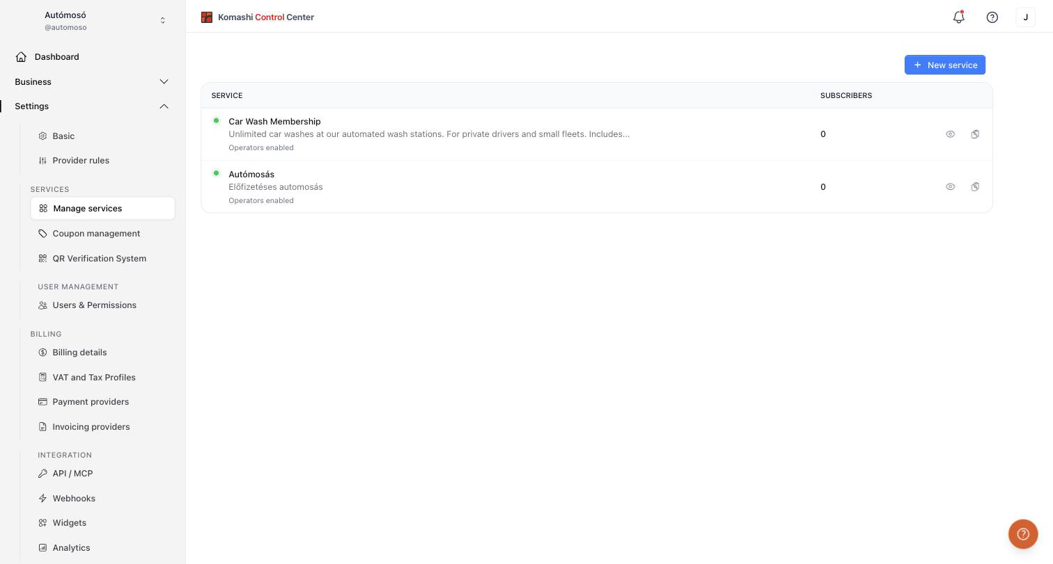 Manage services list