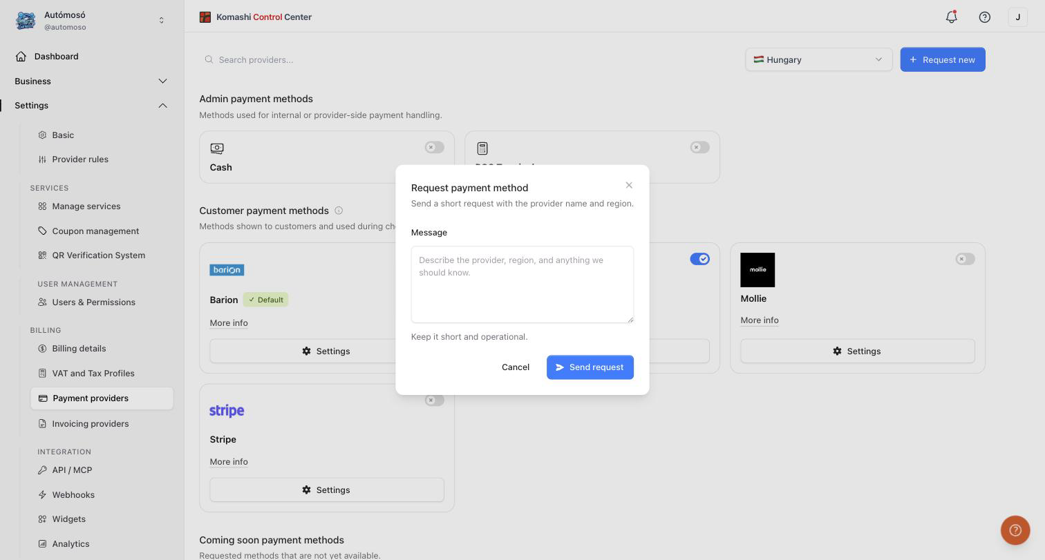 Request payment method dialog