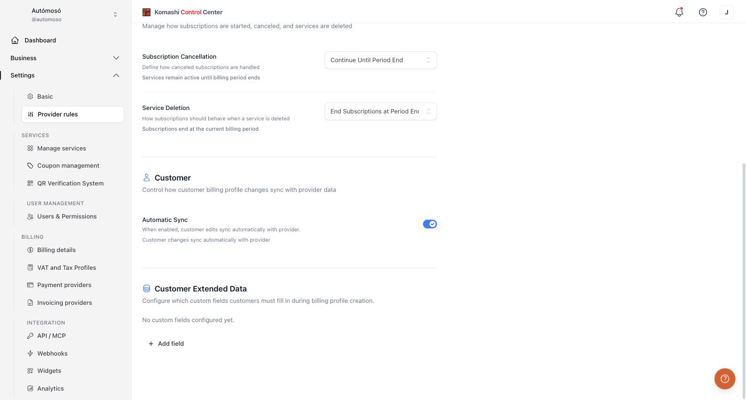 Customer sync and extended data