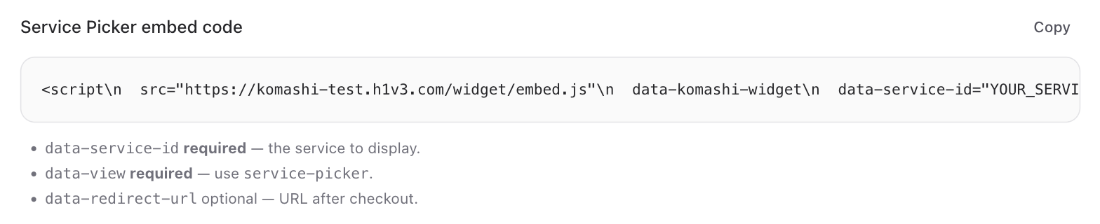 Service Picker embed code